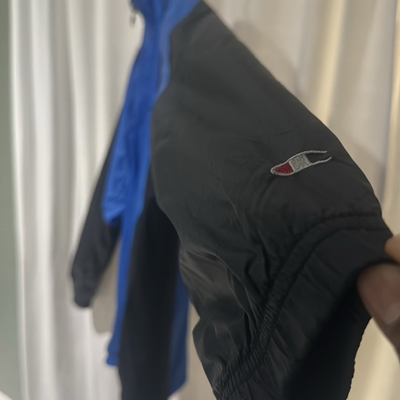Champion Vintage Blue Black Mesh Lined Thin Zipper Jacket Windbreaker Workout - Picture 4 of 9